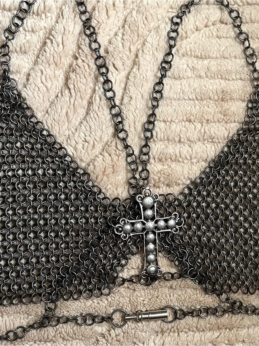 Gunmetal Chainmail Cross Bra Top